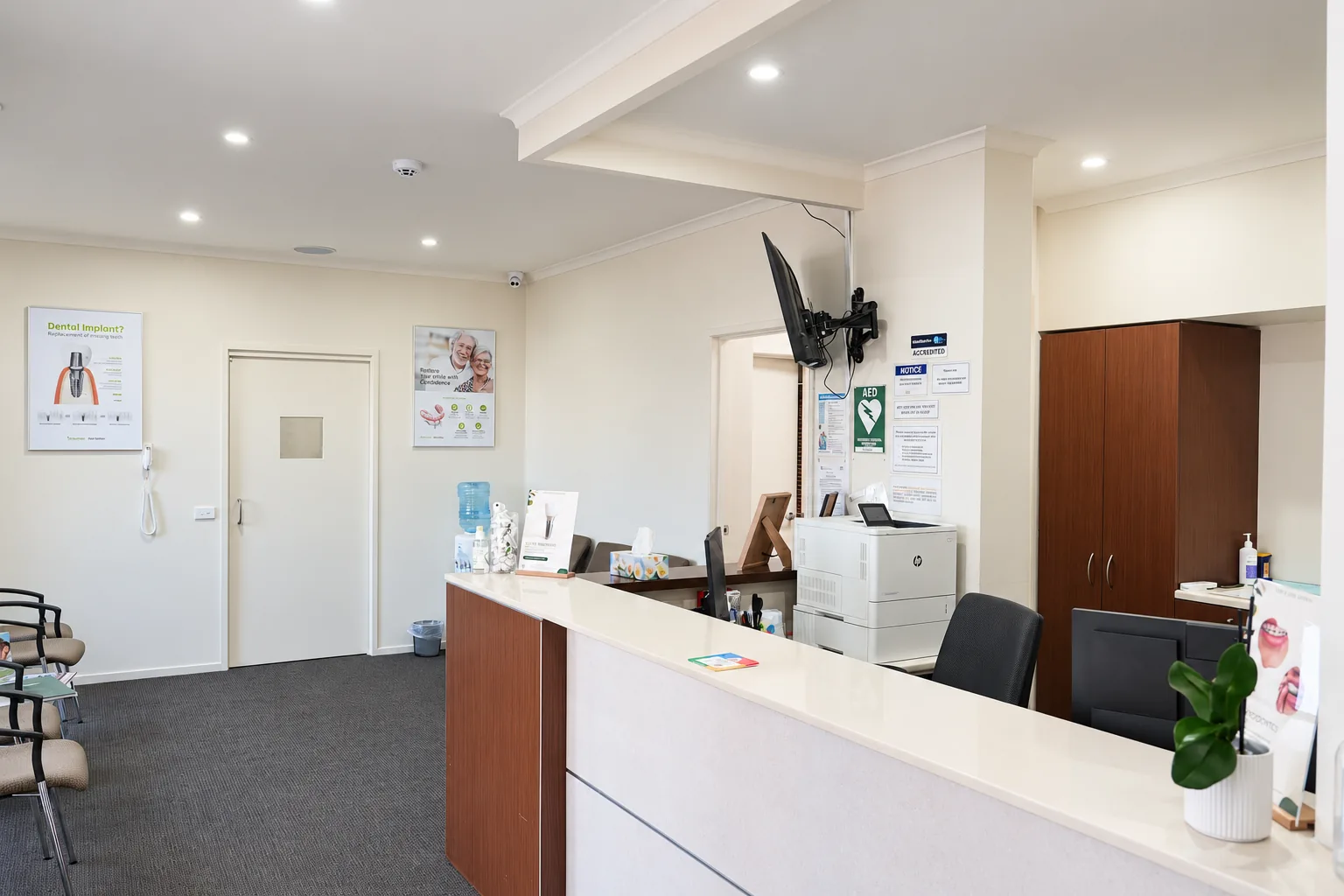 The reception and waiting area at Park Road Dental, Cheltenham